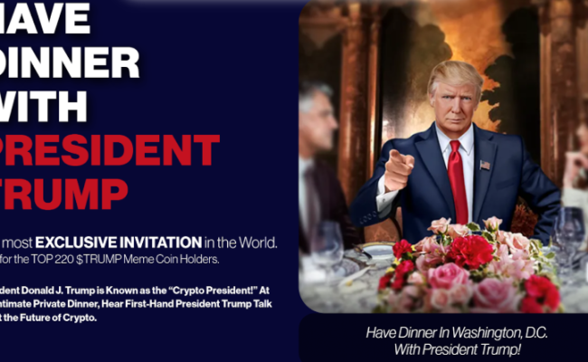 TRUMP-мемкоин подскочил почти на 50% после анонса ужина с Дональдом Трампом